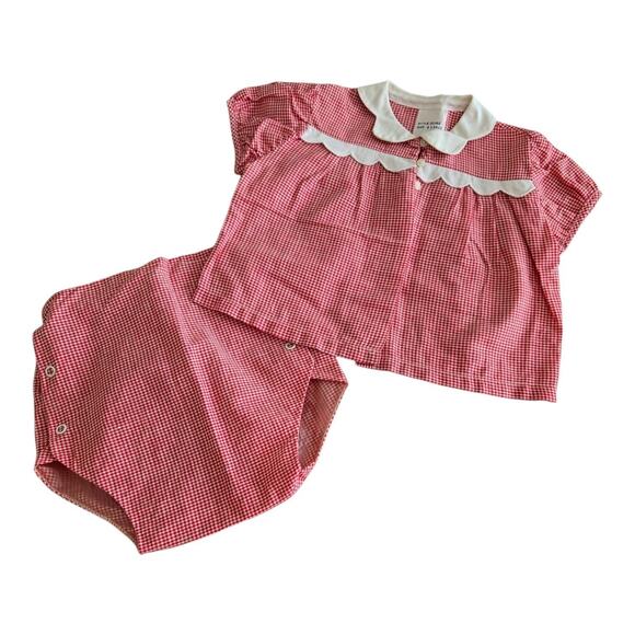 Crib-Age Fashion Other - Vintage 70s Crib-Age Fashion 2 Pc Baby Outfit XL Red White Gingham Americana
